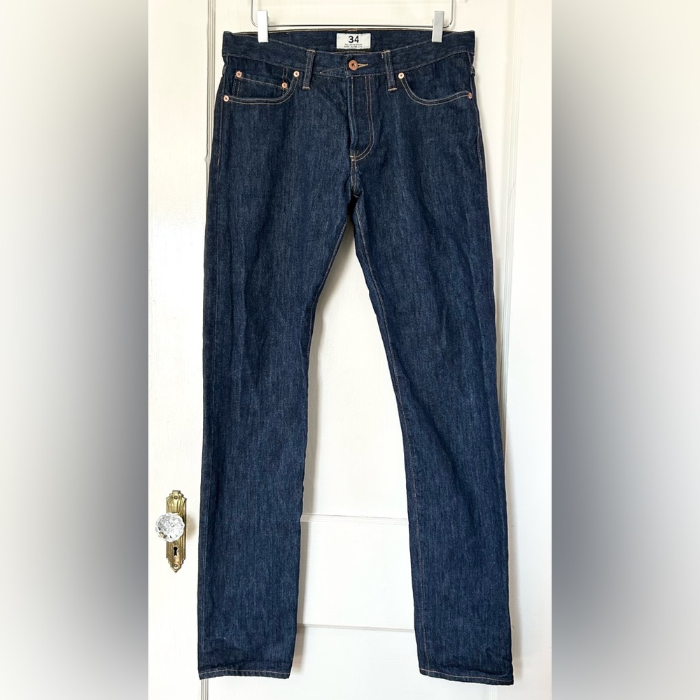 Tellason Men's Slim Straight Denim Mid Blue 34 USA Made Jeans